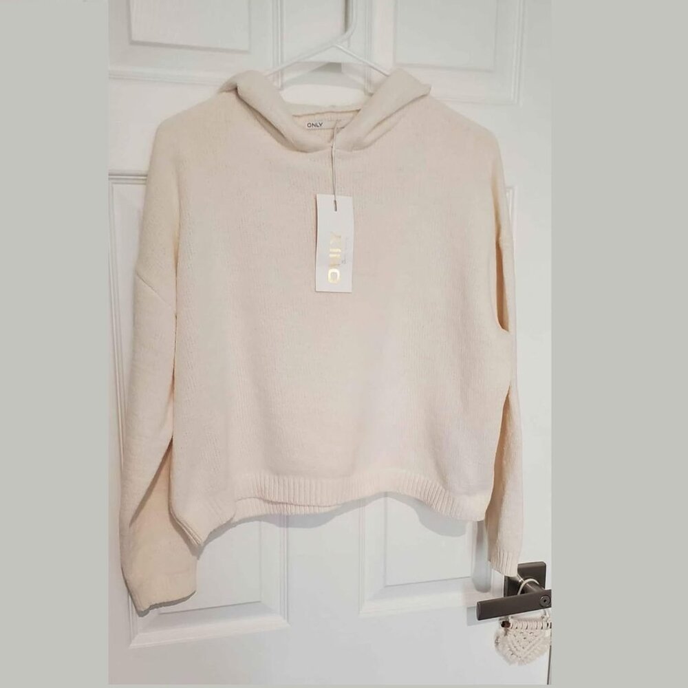 Ladies Large ONLY Lucinda Hooded Pullover/ Knit Hoodie- Cropped